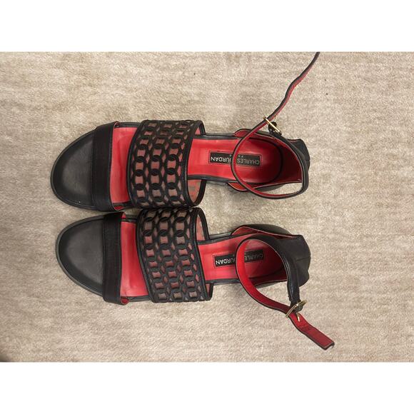 Charles Jourdan Shoes - Vintage Charles Jourdan Black Leather and Mesh Sandal Size 7.5
